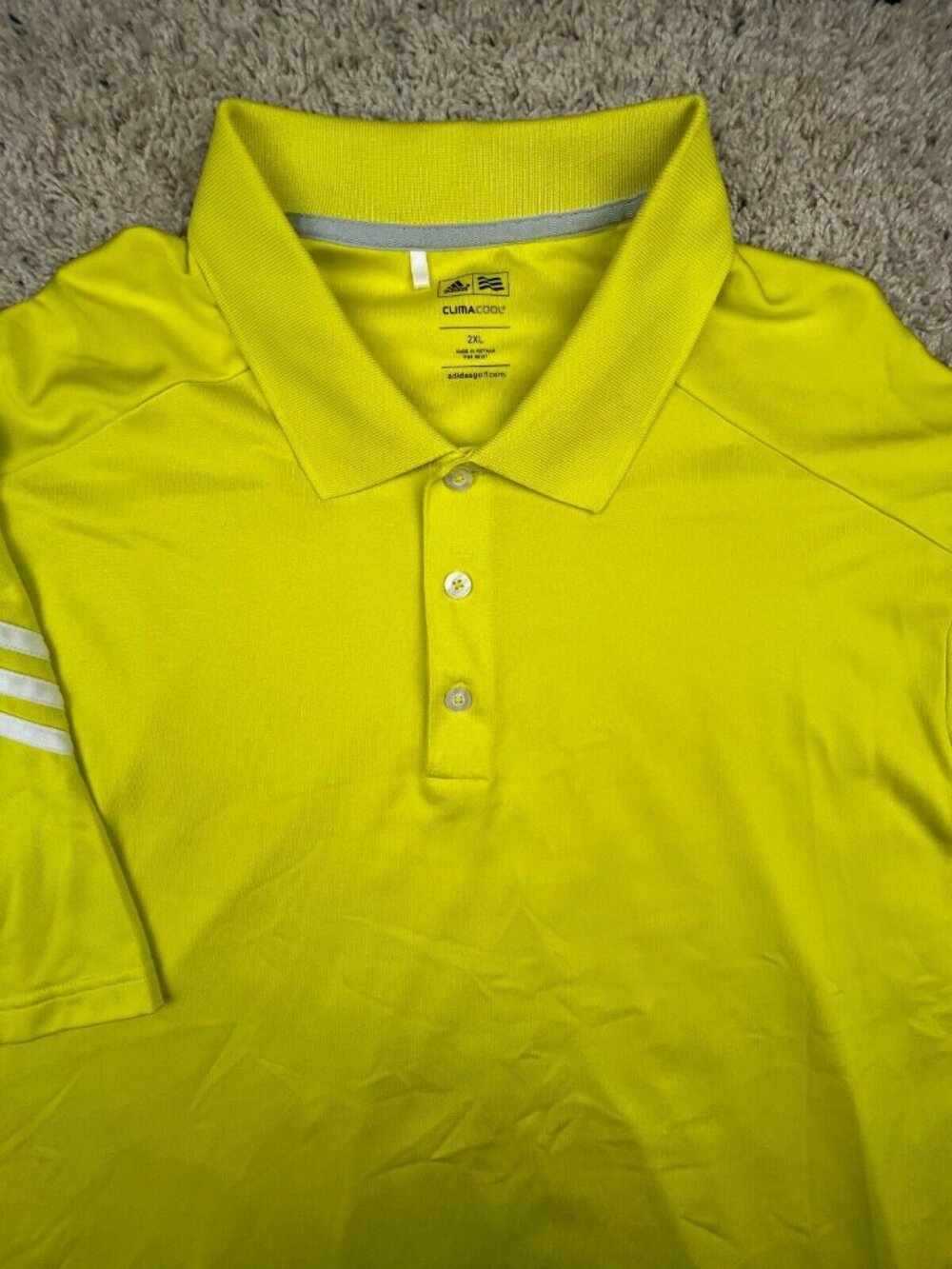 Adidas Shirt Men's 2XL Polo Neon Bright Yellow Golf Short Sleeve Men Casual